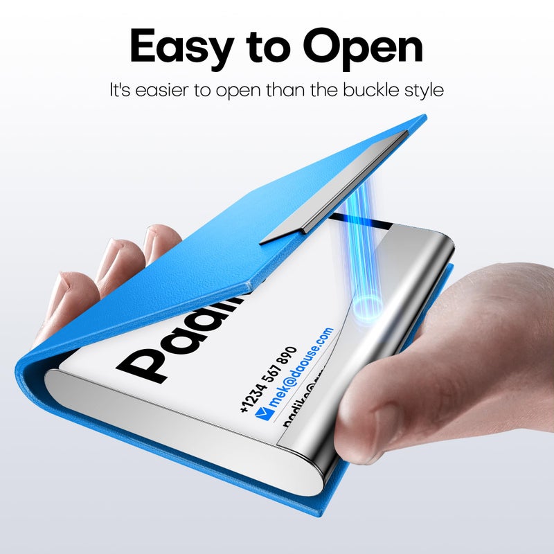 Padike Business Card Holder, Business Card Case Professional PU Leather & Stainless Steel Multi Card Case,Business Card Holder Wallet Credit card ID Case/Holder For Men & Women. (U-Blue) - Image 4